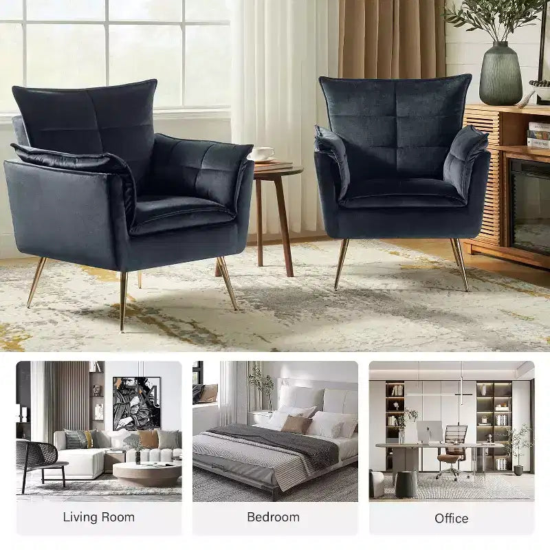 Set di 2 Poltrone Moderne in Velluto Jonat con Gambe in Metallo per Camera da Letto e Soggiorno | ART OF LIVING DESIGNS