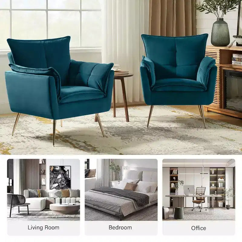 Set di 2 Poltrone Moderne in Velluto Jonat con Gambe in Metallo per Camera da Letto e Soggiorno | ART OF LIVING DESIGNS
