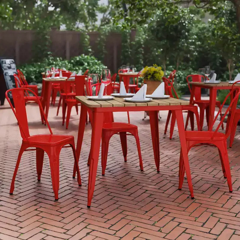 Flash Furniture Declan tavolo da pranzo commerciale per interni/esterni, piano quadrato da 31,5" in poliresina per tutte le stagioni con base in acciaio