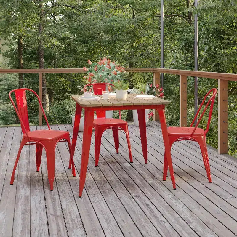 Flash Furniture Declan tavolo da pranzo commerciale per interni/esterni, piano quadrato da 31,5" in poliresina per tutte le stagioni con base in acciaio