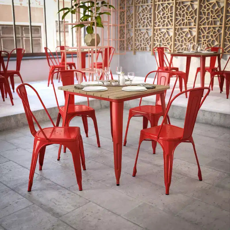 Flash Furniture Declan tavolo da pranzo commerciale per interni/esterni, piano quadrato da 31,5" in poliresina per tutte le stagioni con base in acciaio