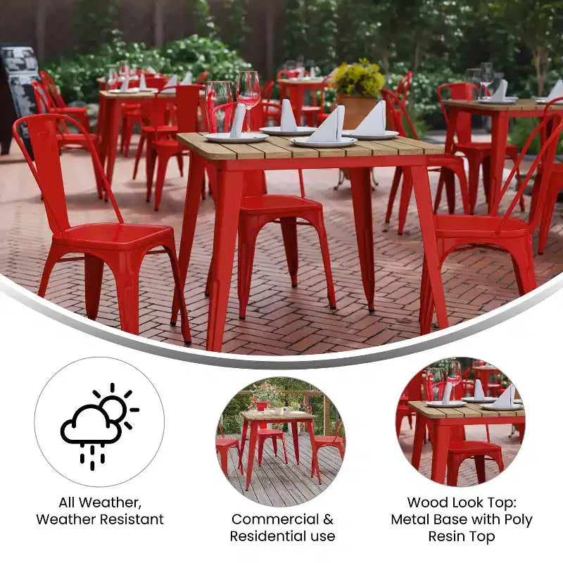 Flash Furniture Declan tavolo da pranzo commerciale per interni/esterni, piano quadrato da 31,5" in poliresina per tutte le stagioni con base in acciaio