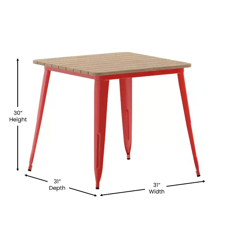 Flash Furniture Declan tavolo da pranzo commerciale per interni/esterni, piano quadrato da 31,5" in poliresina per tutte le stagioni con base in acciaio