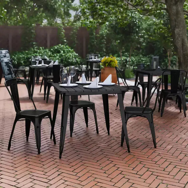 Flash Furniture Declan tavolo da pranzo commerciale per interni/esterni, piano quadrato da 31,5" in poliresina per tutte le stagioni con base in acciaio