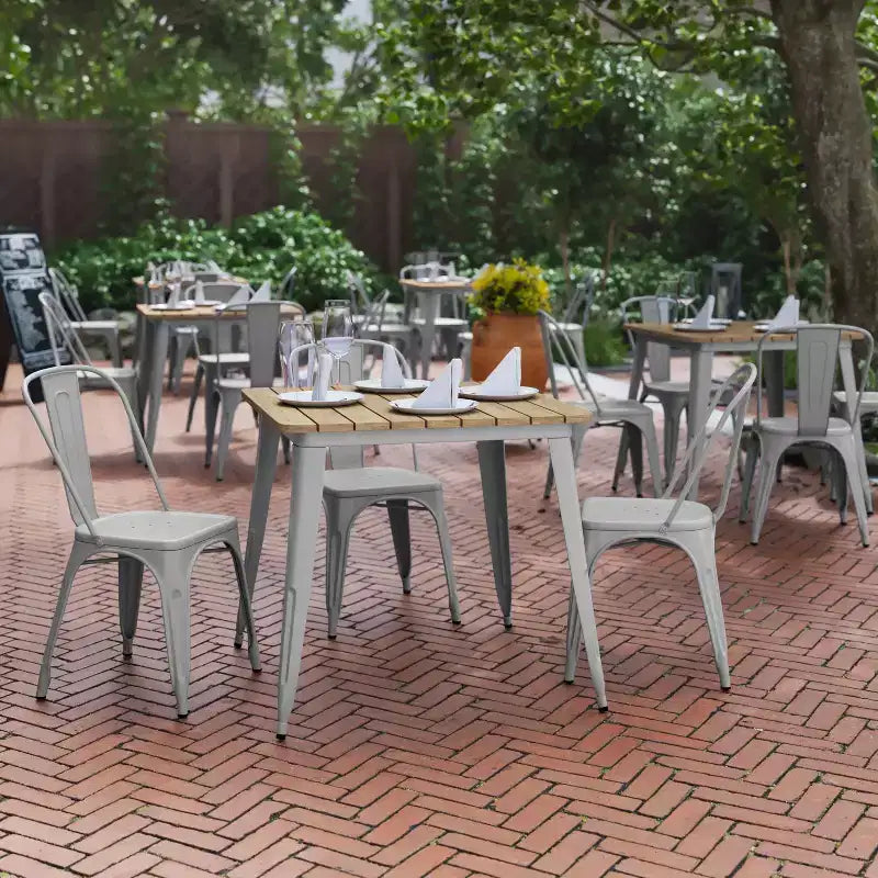 Flash Furniture Declan tavolo da pranzo commerciale per interni/esterni, piano quadrato da 31,5" in poliresina per tutte le stagioni con base in acciaio