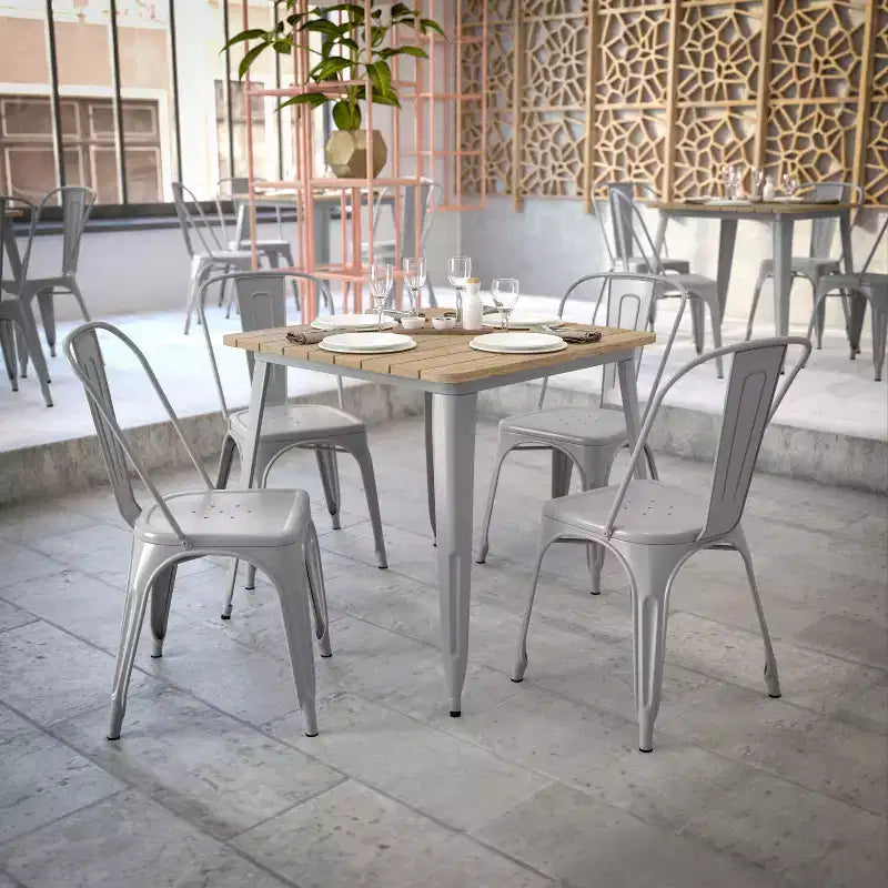 Flash Furniture Declan tavolo da pranzo commerciale per interni/esterni, piano quadrato da 31,5" in poliresina per tutte le stagioni con base in acciaio