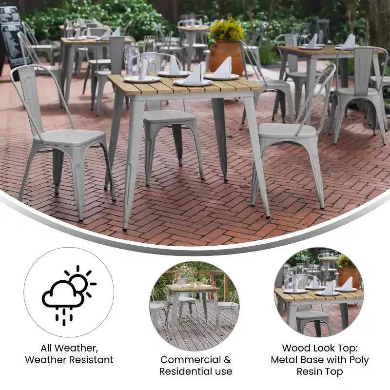 Flash Furniture Declan tavolo da pranzo commerciale per interni/esterni, piano quadrato da 31,5" in poliresina per tutte le stagioni con base in acciaio