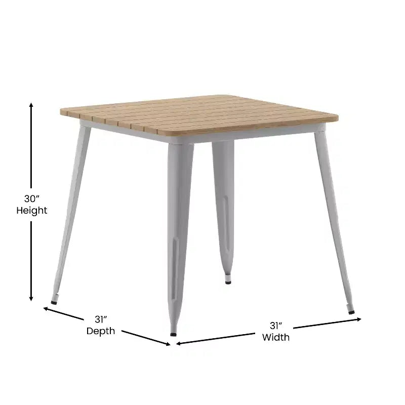 Flash Furniture Declan tavolo da pranzo commerciale per interni/esterni, piano quadrato da 31,5" in poliresina per tutte le stagioni con base in acciaio