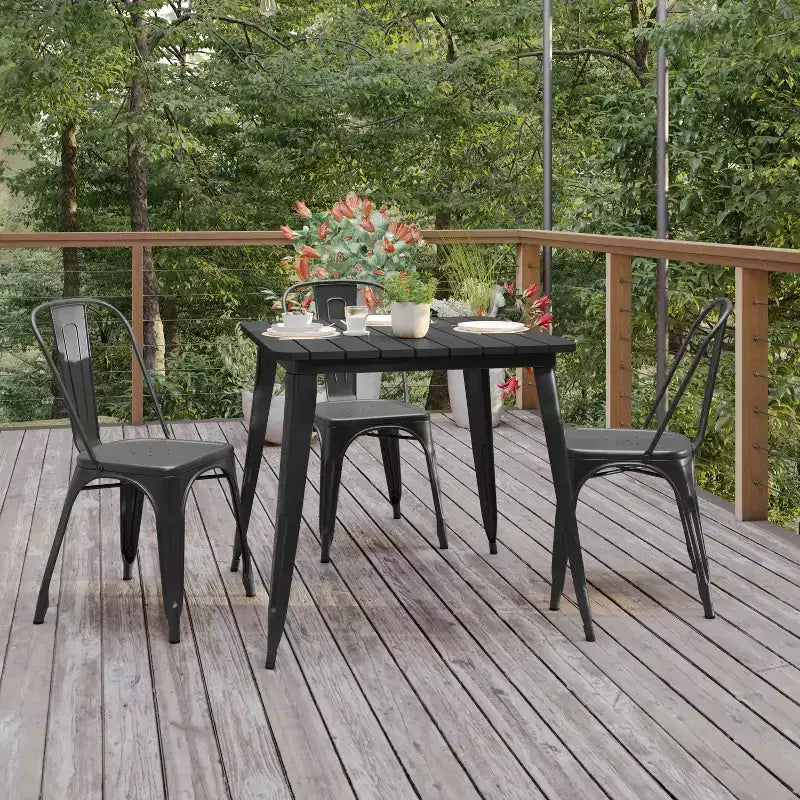 Flash Furniture Declan tavolo da pranzo commerciale per interni/esterni, piano quadrato da 31,5" in poliresina per tutte le stagioni con base in acciaio