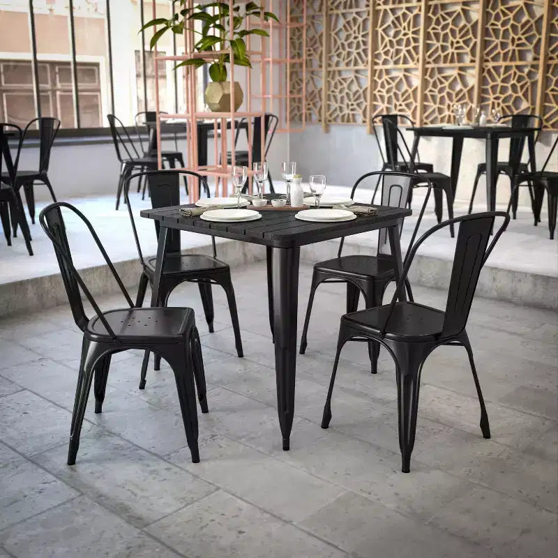 Flash Furniture Declan tavolo da pranzo commerciale per interni/esterni, piano quadrato da 31,5" in poliresina per tutte le stagioni con base in acciaio