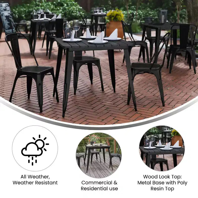 Flash Furniture Declan tavolo da pranzo commerciale per interni/esterni, piano quadrato da 31,5" in poliresina per tutte le stagioni con base in acciaio