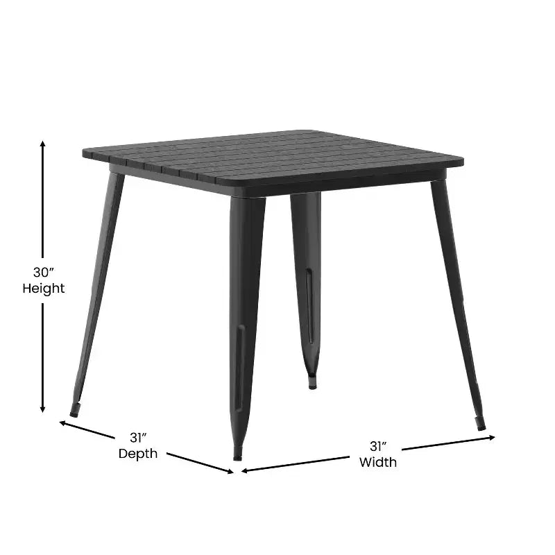Flash Furniture Declan tavolo da pranzo commerciale per interni/esterni, piano quadrato da 31,5" in poliresina per tutte le stagioni con base in acciaio