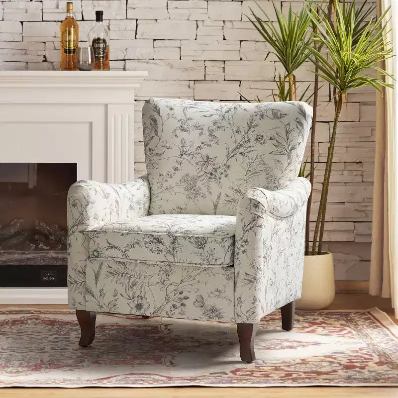 Poltrona Vincent imbottita in legno con motivo in tessuto e design a orecchioni per camera da letto | ART OF LIVING DESIGNS