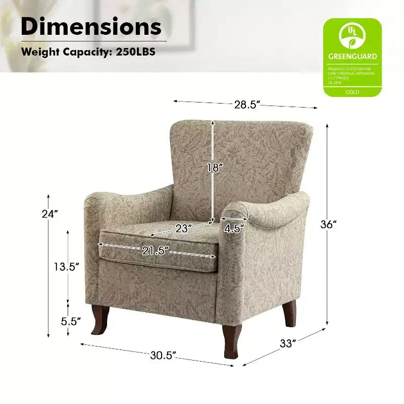Poltrona Vincent imbottita in legno con motivo in tessuto e design a orecchioni per camera da letto | ART OF LIVING DESIGNS