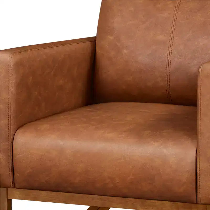 Poltrona a dondolo Yaheetech in similpelle con gambe in legno di gomma, marrone