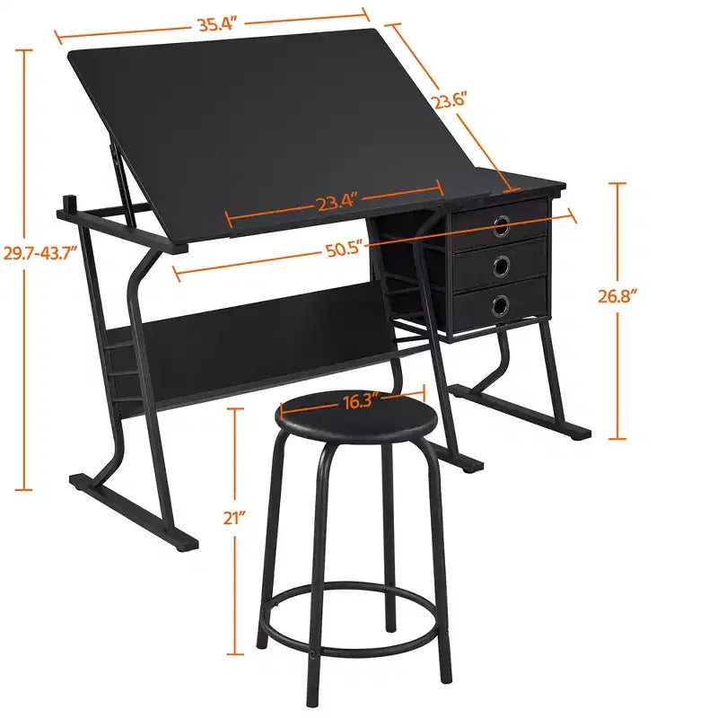 Yaheetech Tavolo da Disegno Regolabile e Set Sgabello Nero