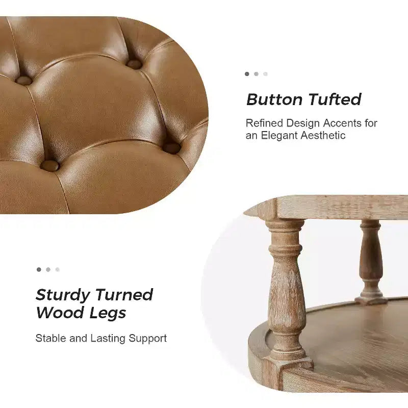 Pouf rotondo Chloe in pelle vegana con contenitore e borchie | ART OF LIVING DESIGNS