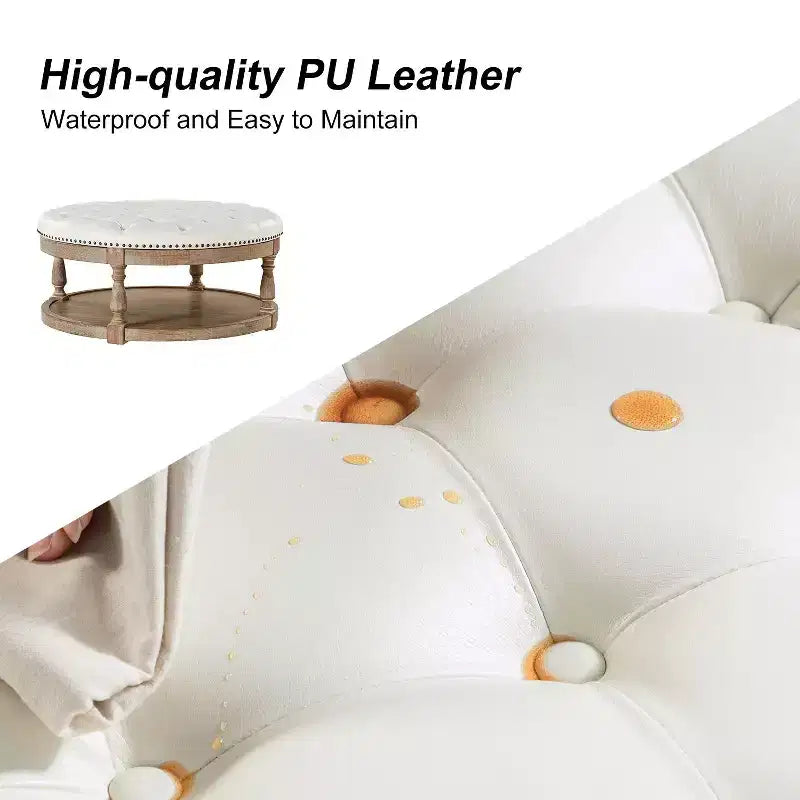 Pouf rotondo Chloe in pelle vegana con contenitore e borchie | ART OF LIVING DESIGNS