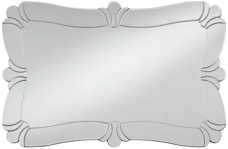 Specchio da parete decorativo rettangolare Fabrina di Possini Euro Design, moderno con bordo smussato, cornice a specchio in vetro a forma di fiore, 66 cm di larghezza per bagno o camera da letto
