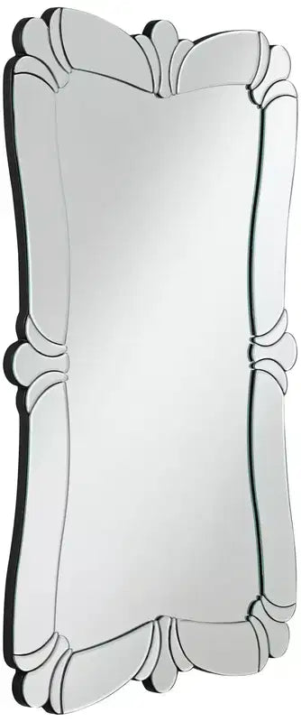Specchio da parete decorativo rettangolare Fabrina di Possini Euro Design, moderno con bordo smussato, cornice a specchio in vetro a forma di fiore, 66 cm di larghezza per bagno o camera da letto