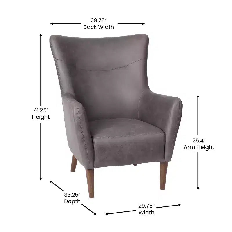 Poltrona accentata tradizionale Wingback Merrick Lane, rivestimento in ecopelle e struttura e gambe in legno