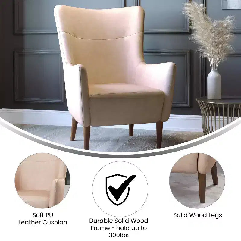 Poltrona accentata tradizionale Wingback Merrick Lane, rivestimento in ecopelle e struttura e gambe in legno
