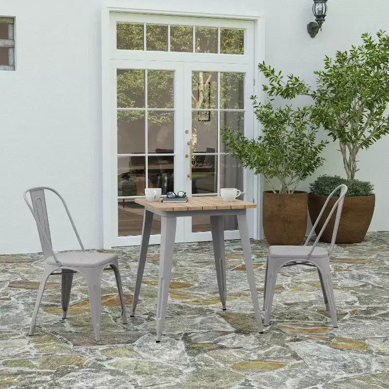 Tavolo da pranzo Merrick Lane per interni/esterni, piano quadrato in poliresina da 23,75 con base in acciaio, resistente a tutte le condizioni atmosferiche