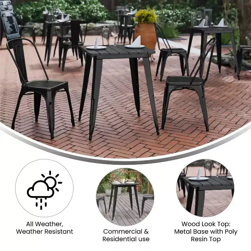 Tavolo da pranzo Merrick Lane per interni/esterni, piano quadrato in poliresina da 23,75 con base in acciaio, resistente a tutte le condizioni atmosferiche
