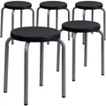 Emma and Oliver 5 Pack Stackable Backless Stool with Black Seat and Silver Powder Coated Frame