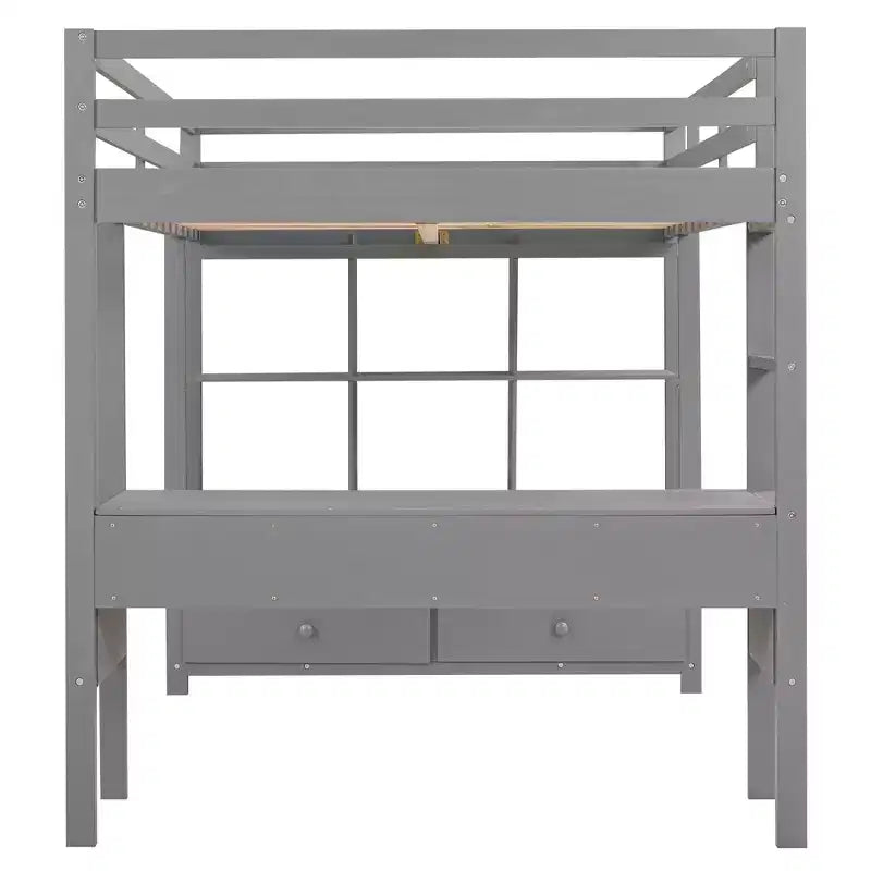 Letto a soppalco con scrivania integrata, mensole e cassetti RE- ModernLuxe