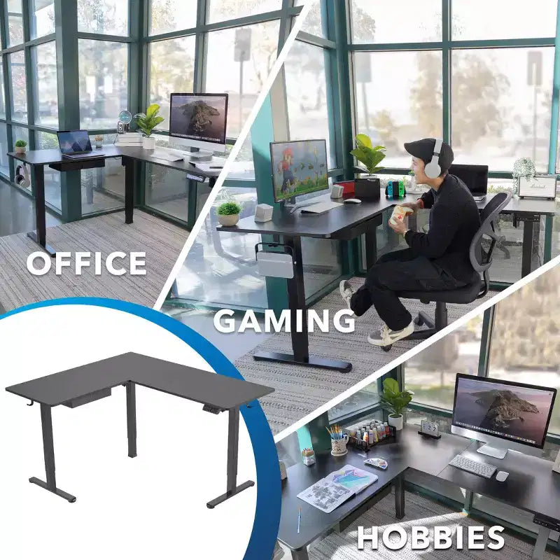 Mount-It! Grande scrivania angolare elettrica regolabile in altezza, scrivania automatica sit-stand con regolazione fluida ed ergonomica dell'altezza da 71,9 a 118,1 cm