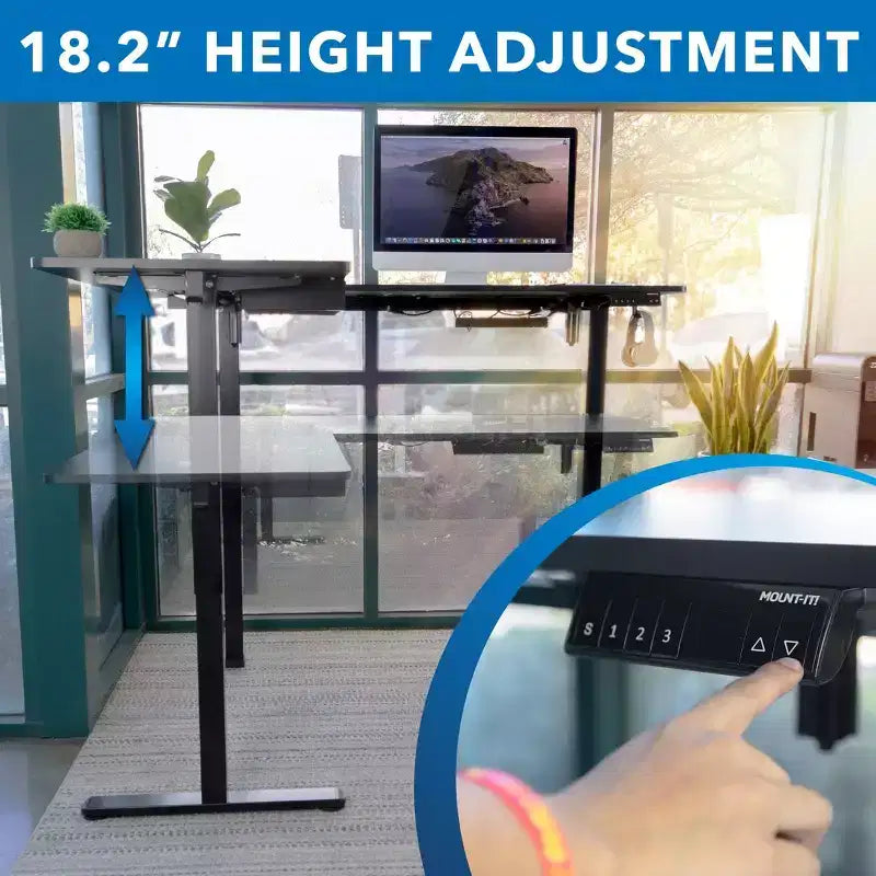 Mount-It! Grande scrivania angolare elettrica regolabile in altezza, scrivania automatica sit-stand con regolazione fluida ed ergonomica dell'altezza da 71,9 a 118,1 cm