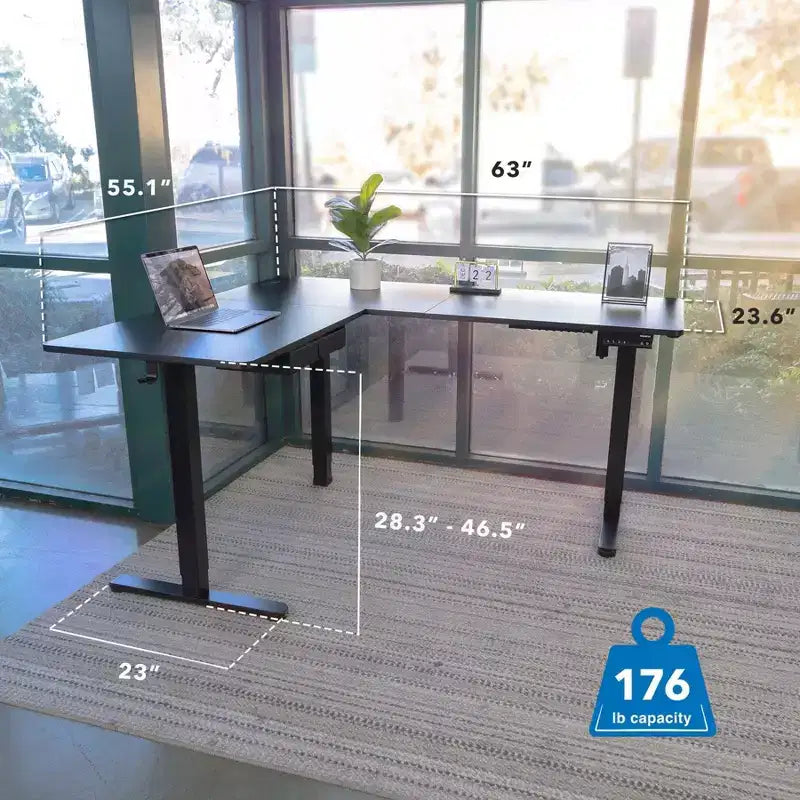 Mount-It! Grande scrivania angolare elettrica regolabile in altezza, scrivania automatica sit-stand con regolazione fluida ed ergonomica dell'altezza da 71,9 a 118,1 cm