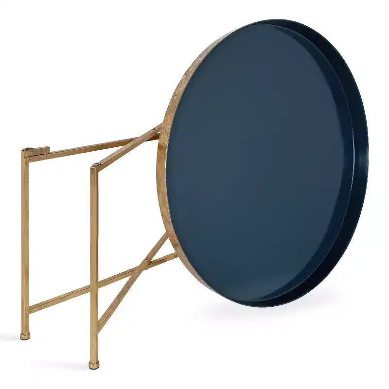 Tavolino da caffè rotondo in metallo Kate e Laurel Celia, 28,25x28,25x19, blu navy e oro