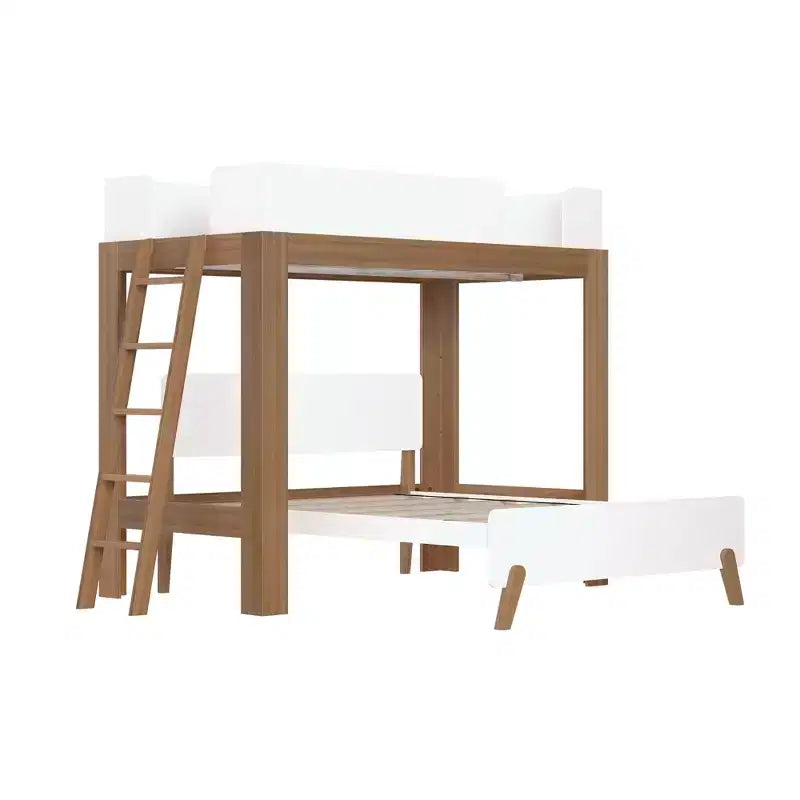 Letto a Castello a L Max & Lily Mid-Century Modern, Singolo su Una Piazza e Mezza, Legno Massello