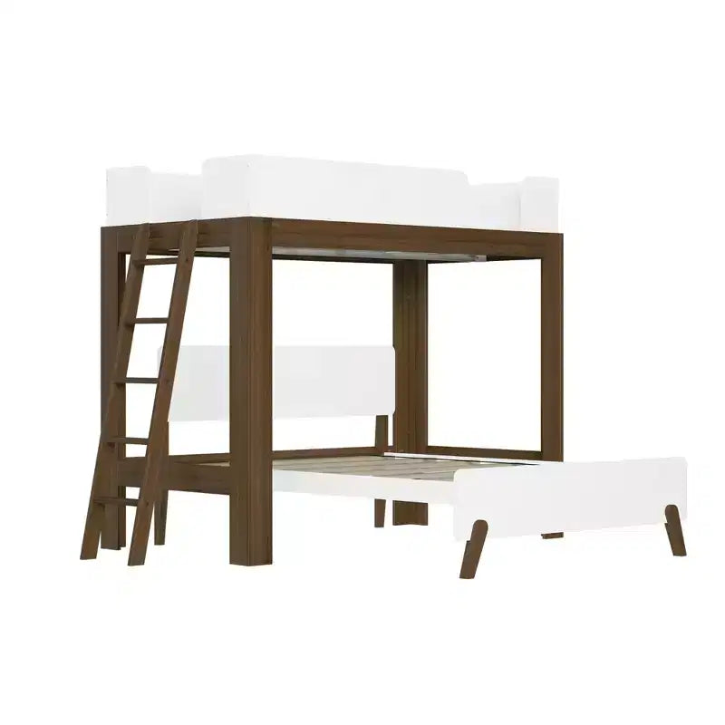 Letto a Castello a L Max & Lily Mid-Century Modern, Singolo su Una Piazza e Mezza, Legno Massello
