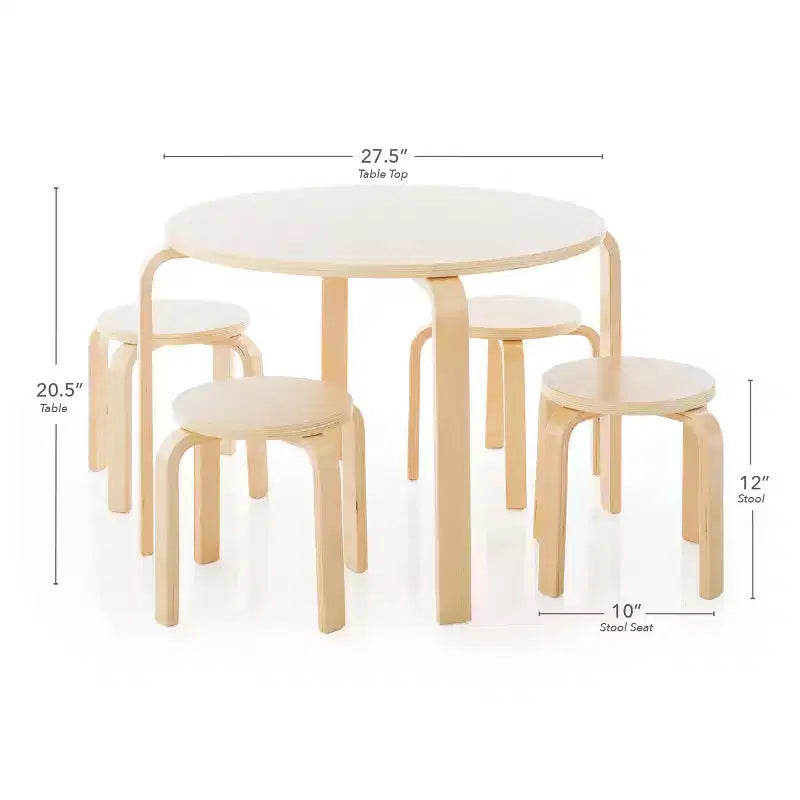 Set tavolo e sedie per bambini Nordic di Guidecraft: Tavolo rotondo in legno per attività per bambini con 4 sgabelli, ideale per camerette e aule scolastiche