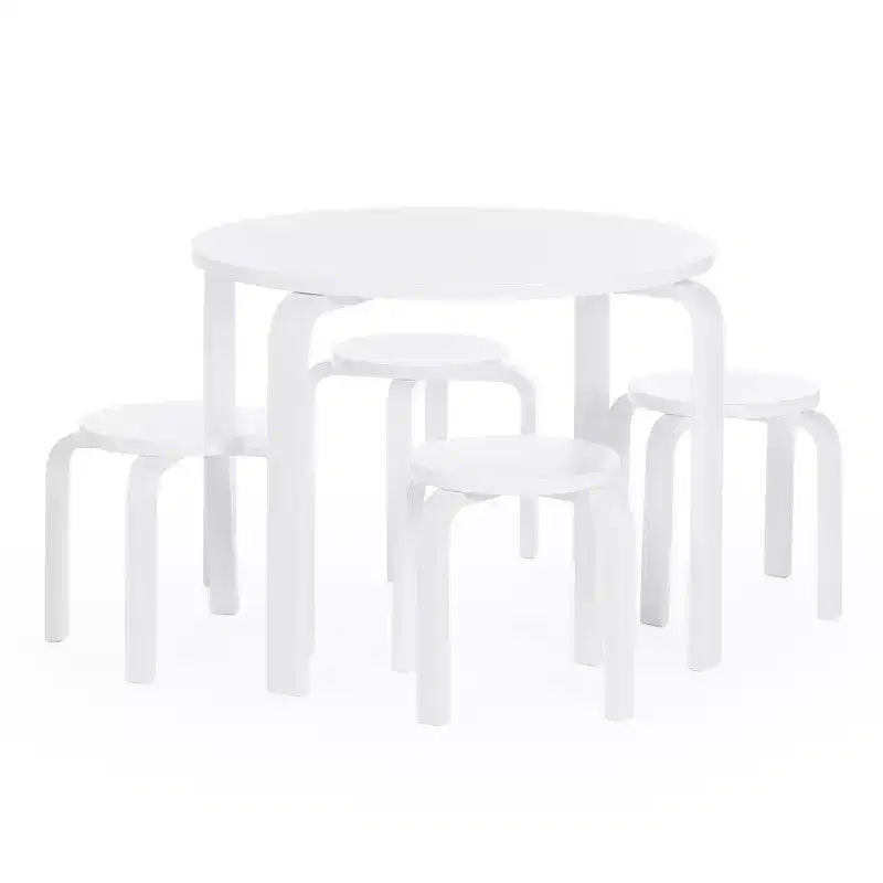 Set tavolo e sedie per bambini Nordic di Guidecraft: Tavolo rotondo in legno per attività per bambini con 4 sgabelli, ideale per camerette e aule scolastiche