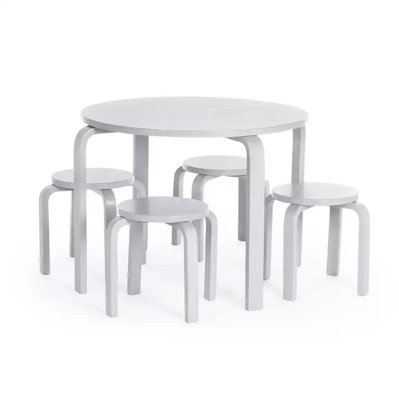 Set tavolo e sedie per bambini Nordic di Guidecraft: Tavolo rotondo in legno per attività per bambini con 4 sgabelli, ideale per camerette e aule scolastiche