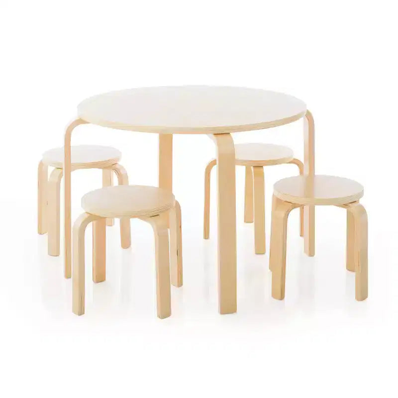 Set tavolo e sedie per bambini Nordic di Guidecraft: Tavolo rotondo in legno per attività per bambini con 4 sgabelli, ideale per camerette e aule scolastiche