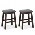 Costway Set of 2 Upholstered Saddle Bar Stools 24.5 Dining Chairs with Wooden Legs Gray