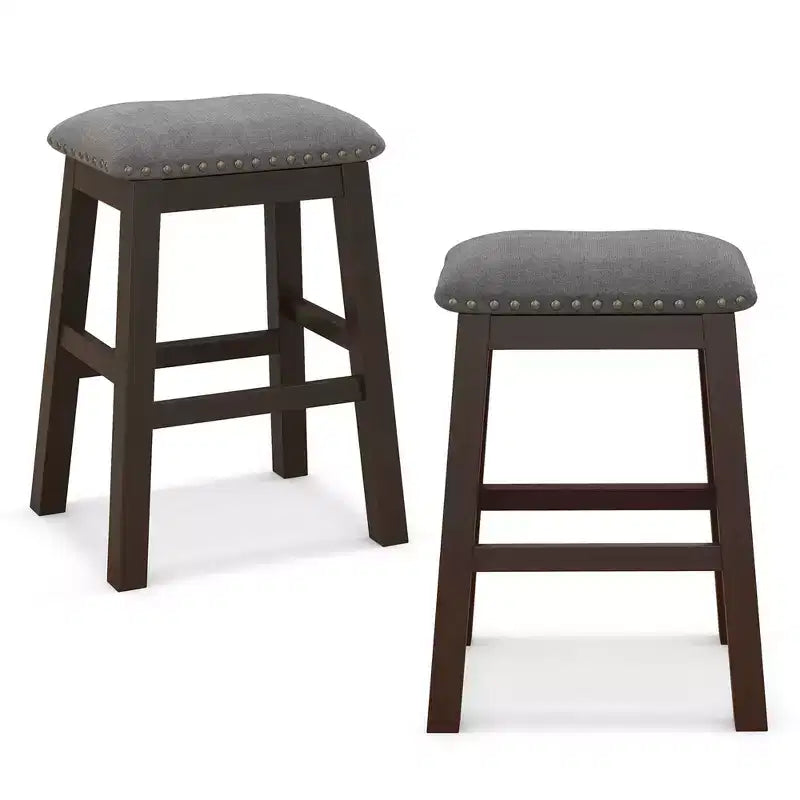 Costway Set di 2 Sgabelli da Bar Imbottiti con Seduta a Sella, Sedie da Pranzo da 62 cm con Gambe in Legno, Grigio