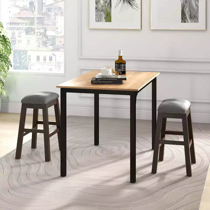 Costway Set di 2 Sgabelli da Bar Imbottiti con Seduta a Sella, Sedie da Pranzo da 62 cm con Gambe in Legno, Grigio