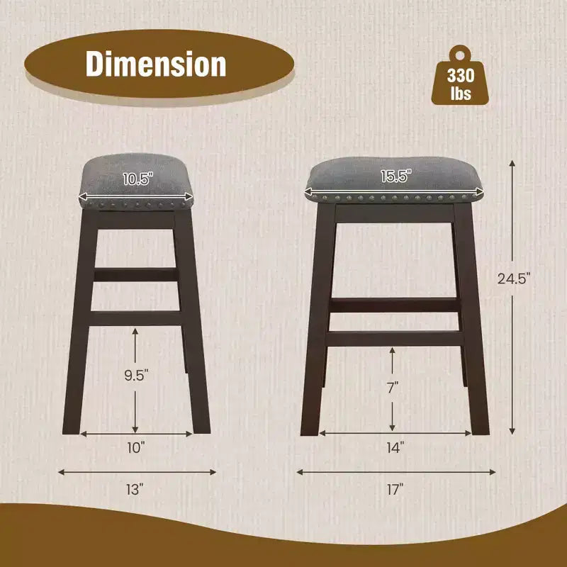 Costway Set di 2 Sgabelli da Bar Imbottiti con Seduta a Sella, Sedie da Pranzo da 62 cm con Gambe in Legno, Grigio