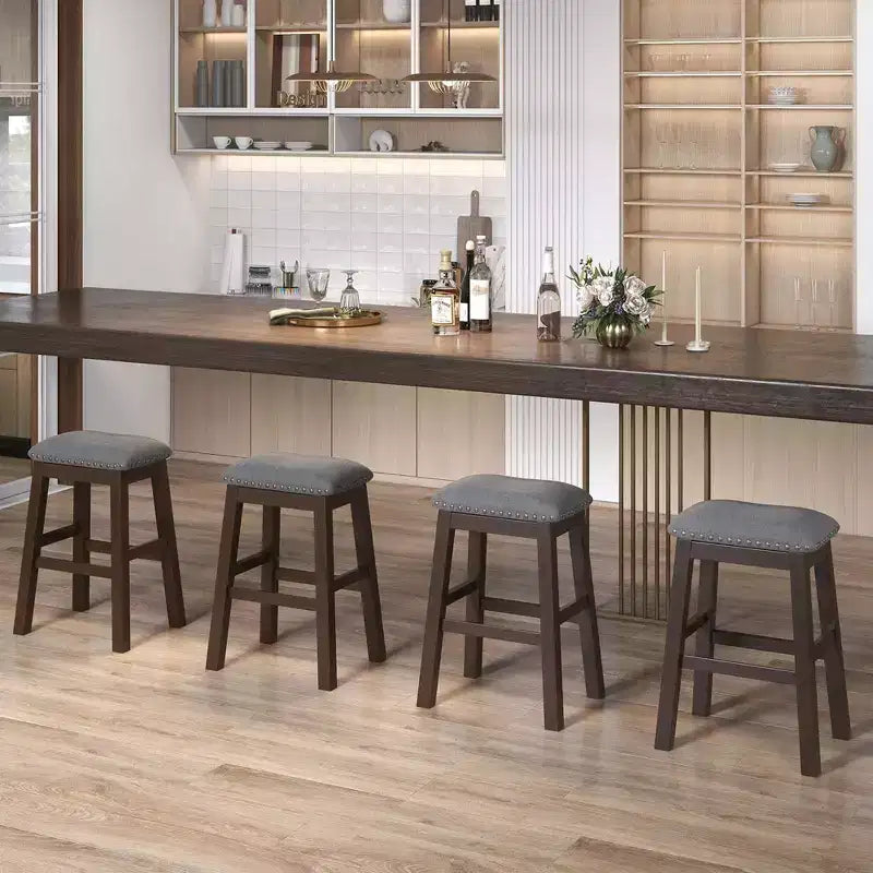 Costway Set di 2 Sgabelli da Bar Imbottiti con Seduta a Sella, Sedie da Pranzo da 62 cm con Gambe in Legno, Grigio