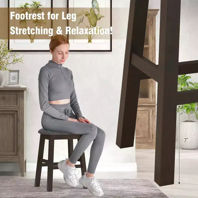 Costway Set di 2 Sgabelli da Bar Imbottiti con Seduta a Sella, Sedie da Pranzo da 62 cm con Gambe in Legno, Grigio