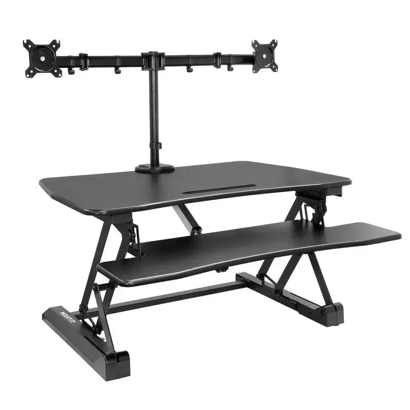 Mount-It! Convertitore da scrivania elettrico con braccio doppio monitor, rialzo motorizzato da scrivania per due schermi fino a 32 pollici