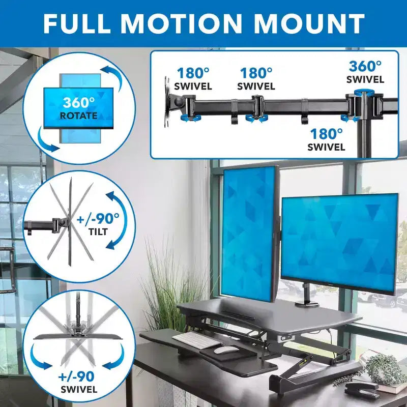 Mount-It! Convertitore da scrivania elettrico con braccio doppio monitor, rialzo motorizzato da scrivania per due schermi fino a 32 pollici