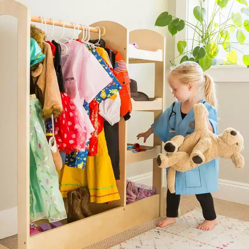 Guidecraft See and Store Dress Up Center: Mobile Porta-Abiti e Costumi per Bambini, Organizzatore Appendibile per Armadio con Specchio e Contenitori