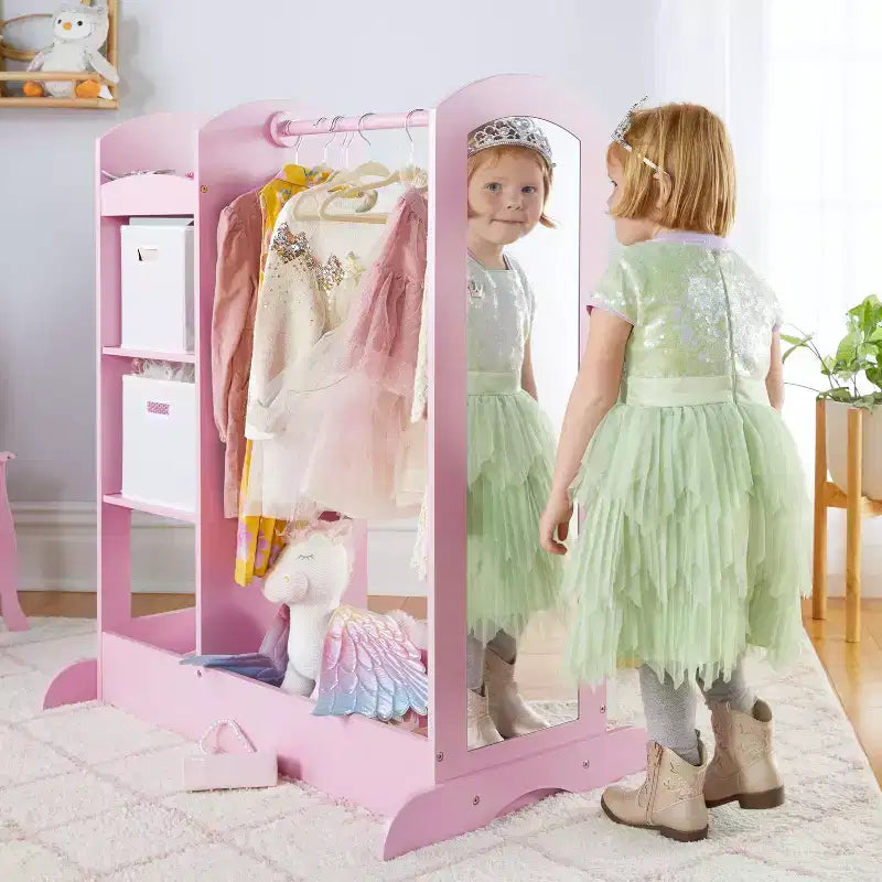 Guidecraft See and Store Dress Up Center: Mobile Porta-Abiti e Costumi per Bambini, Organizzatore Appendibile per Armadio con Specchio e Contenitori